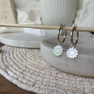 Orecchini A Cerchio Con Pietra Luna Girasole | Argento 925 Ipoallergenico | Gioiello Donna