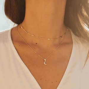 La Luna 14K Gold necklace, Tiny Gold Crescent Moon Jewelry, Fine Dainty Gold Moonstone Necklace, Minimal moon necklaces, Moonstone Necklace image 5