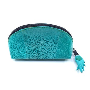Nuevo genuino australiano Bufo Marinus Cane Toad Zippered Coin Purse with Foot Pull 5 "Glazed Turquoise Blue Leather Accessories