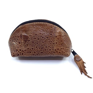 Nuevo genuino australiano Bufo Marinus Cane Toad Zippered Coin Purse with Foot Pull 5 "Glazed Brown Leather Accessories