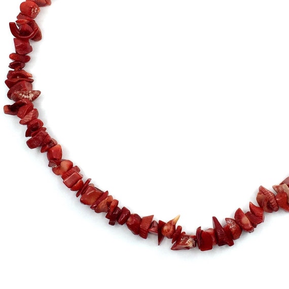 Vintage Dyed Deep Apple Red Coral Nugget Necklace… - image 3