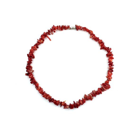 Vintage Dyed Deep Apple Red Coral Nugget Necklace… - image 2