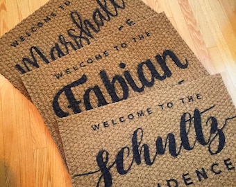 Custom Name Outdoor Welcome Mat, Personalized Front Door Rug - Family Established, Engagement Gift, Gifts for Couples, Wedding Gifts