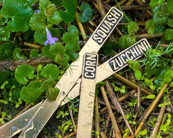 Custom Gold Garden Markers, Herb Stakes, Vegetable Plant Tags - Extra Tall