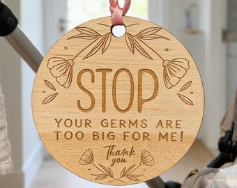 Stop Don't Touch Baby - Wooden Stroller, Pram or Carseat Warning Ornament Tag