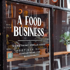 Custom Cafe Decal Restaurant Window Sticker, Your Logo Brand or Company Name, Storefront Vinyl Decal Sticker for Shop Window - FOOD BUSINESS