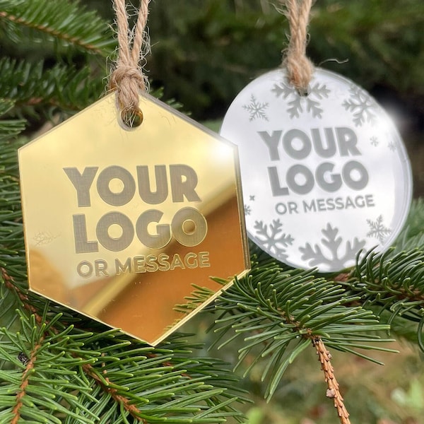 Ornement d’arbre de Noël personnalisé, logo en gros en acrylique miroir, cadeau client, farceurs de bas de vacances d’entreprise, décor personnalisé