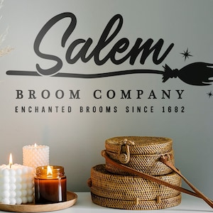 Halloween Vinyl Decal Sticker Decor - Removable Party Wall Decor, Witch Themed Halloween, Salem Broom Company Vinyl Decal Sticker