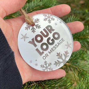Custom Christmas Tree Ornament, Mirrored Acrylic Bulk Wholesale Logo Client Gifting, Corporate Holiday Stocking Stuffers, Personalized Decor