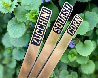 Custom Gold Garden Markers, Herb Stakes, Vegetable Plant Tags - Extra Tall