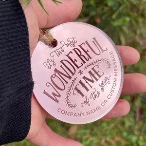 Custom Christmas Tree Ornament, Mirrored Acrylic Bulk Wholesale Logo Client Gifting, Corporate Holiday Stocking Stuffers, Personalized Decor
