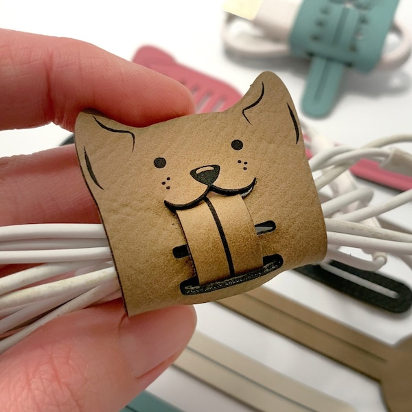 Cord Organizers, Cord Wrap, Leatherette Corgi, Cat Cruelty Free Cord Holders, Cord Keepers, Ear Bud Cable Tie, Travel Gift, Stocking Stuffer