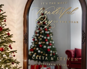 Christmas Wedding Vinyl Decal Sticker for Mirror - 'It's the Most Wonderful Day of the Year'