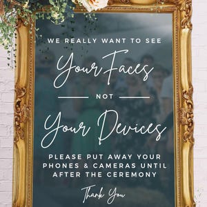 Calcomanía de vinilo para ceremonia desconectada, decoración de boda DIY, letrero de mesa de boda personalizado / Letrero de boda con caras, no dispositivos - METROPOLITAN GALA