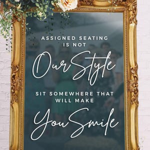 Calcomanía de vinilo para ceremonia desconectada, decoración de boda DIY, letrero personalizado para mesa de boda / La asignación de asientos no es nuestro estilo - METROPOLITAN GALA