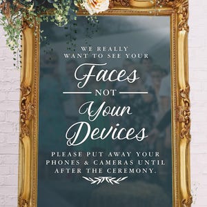 Calcomanía de vinilo para ceremonia desconectada, decoración de boda DIY, letrero de mesa de boda personalizado / Letrero de boda con caras, no dispositivos - FAIRYTALE EVENING