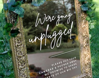 Going Unplugged Ceremony Vinyl Decal Sticker, DIY Wedding Decor, Custom Wedding Table Sign | No Devices or Cameras Sign - METROPOLITAN GALA