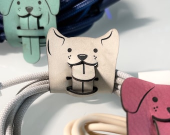 Vegan Leather, Scratch-free Cord Wrap Organizer | Corgi, Kitty Cat and Dachshund