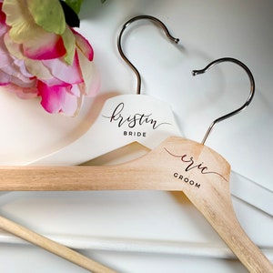 Custom Laser Engraved Wooden Wedding Party Hangers, Bride + Groom, Groomsmen Bridesmaids Personalized Gifts - ROMANTIC SOIREE