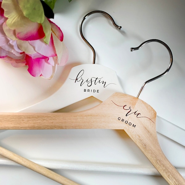 Custom Laser Engraved Wooden Wedding Party Hangers, Bride + Groom, Groomsmen Bridesmaids Personalized Gifts - ROMANTIC SOIREE