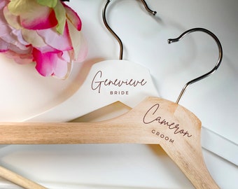 Custom Laser Engraved Wooden Wedding Party Hangers, Bride + Groom, Groomsmen Bridesmaids Personalized Gifts - METROPOLITAN GALA