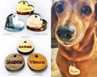 Custom Mirror or Wood Pet Tag, Personalized Cat and Dog Pet ID Tags, Pet Gift, Customized Lost Pet Tag, Rose gold, Gold, Silver Mirror