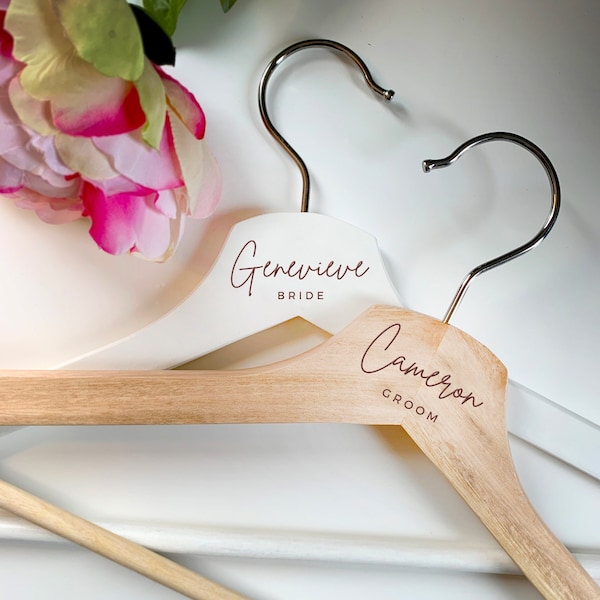 Custom Laser Engraved Wooden Wedding Party Hangers, Bride + Groom, Groomsmen Bridesmaids Personalized Gifts - METROPOLITAN GALA