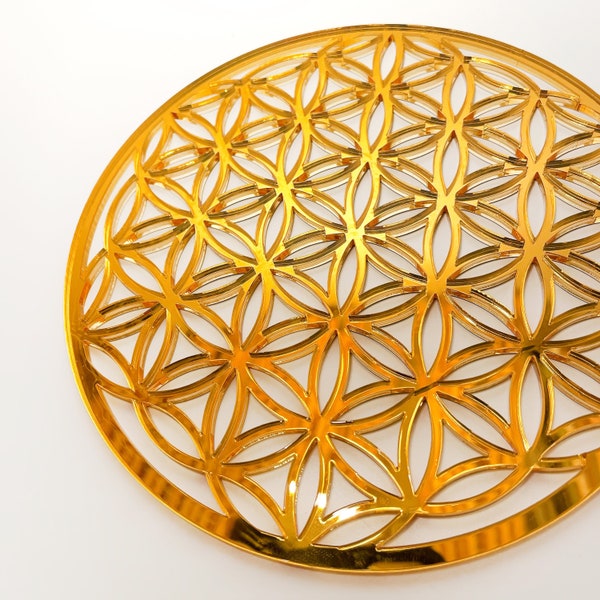 Flower of Life - Sacred Geometry Hanging Wall Mount Decor Esoteric Rose Gold Mirrored Acrylic, Bedroom, Living Room Decor, Yoga Studio