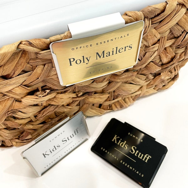 Custom Metal Basket Clips + Labels for Home Organization - Waterproof + Washable