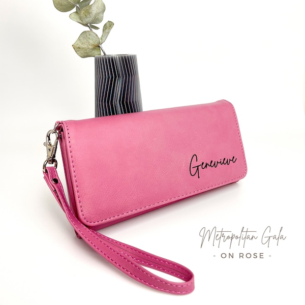 Custom Engraved Women's Clutch Wallet with Removable Strap, Personalized Gift, Bachelorette Party Gift - Cruelty-Free Leatherette