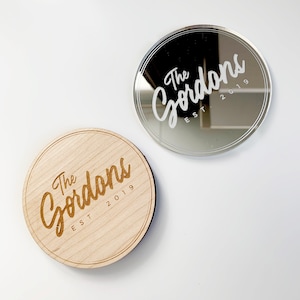 Custom Name Coasters - Wooden Drink Coasters Set, Real Maple or Acrylic Coasters, Bar Decor, Engagement Wedding Gifts, Housewarming Gift