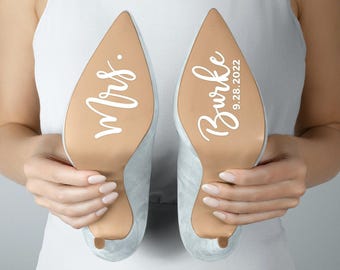 Custom Mr & Mrs Wedding Shoe Sole Vinyl Decal Sticker for Bride and Groom Personalized with Date, DIY - LIVELY AFFAIR