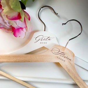 Custom Laser Engraved Wooden Wedding, Bridal Party Hangers, Bride + Groom, Groomsmen Bridesmaids Personalized Gifts - ROYAL FESTIVITY