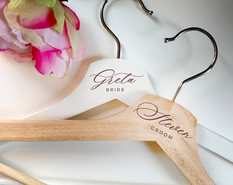 Custom Laser Engraved Wooden Wedding, Bridal Party Hangers, Bride + Groom, Groomsmen Bridesmaids Personalized Gifts - ROYAL FESTIVITY