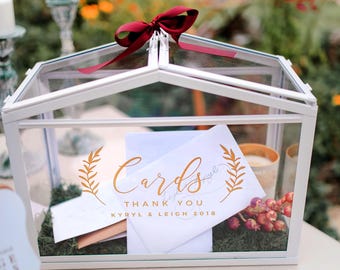 Custom Card Box Vinyl Decal Sticker for Wedding Cards Sign, Rose Gold, Silver, White or Black Card Box Sign