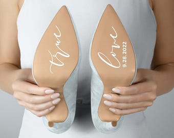 True Love Wedding Shoe Sole Vinyl Decal Sticker w. Custom Date  - ROMANTIC SOIREE