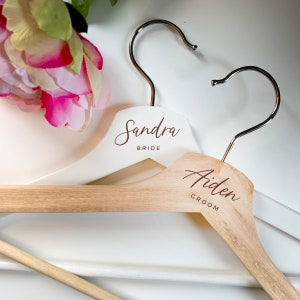 Custom Laser Engraved Wooden Wedding, Bridal Party Hangers, Bride + Groom, Groomsmen Bridesmaids, Personalized Gifts - RUSTIC BANQUET