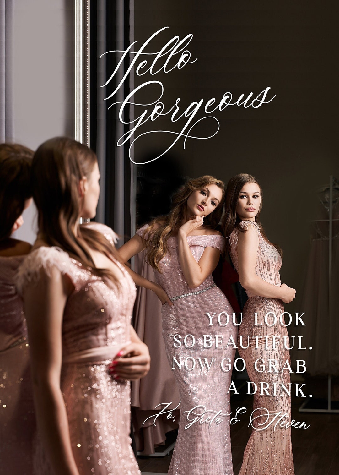 Hello Grab A Drink Decal Selfie Mirror Sticker for Wedding