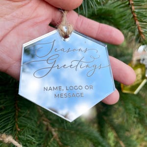 Custom Christmas Tree Ornament, Mirrored Acrylic Bulk Wholesale Logo Client Gifting, Corporate Holiday Stocking Stuffers, Personalized Decor