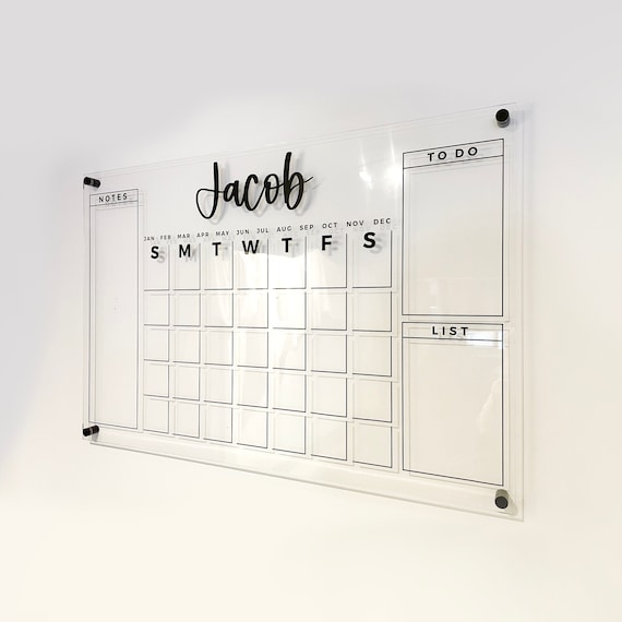 Acrylic Calendar With 3D Name Dry Erase Perpetual Monthly - Etsy