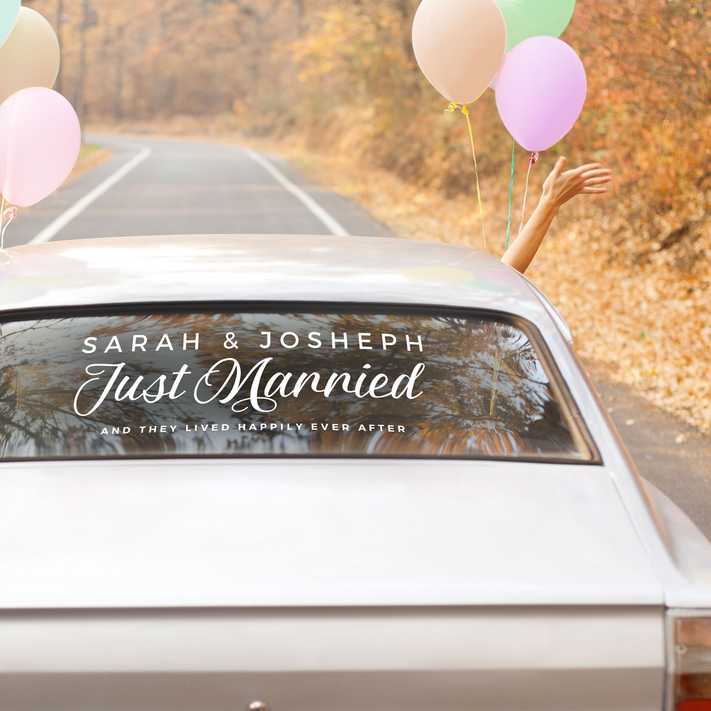 Just Married Car Sticker White Just Married Car Sticker Wedding Car Sticker  Elegant Script Wedding Car Sticker 