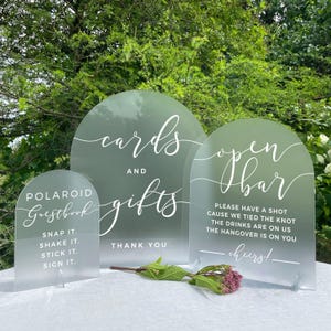 Arched Wedding Table Signage, Guestbook, Cards + Gifts, Open Bar - ROMANTIC SOIREE