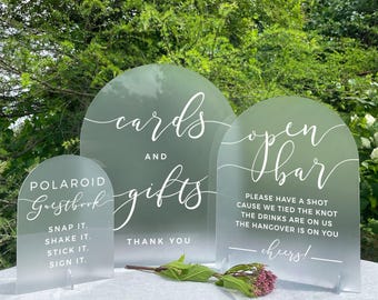 Carteles arqueados para mesas de boda, libro de firmas, tarjetas y regalos, barra libre - VELADA ROMÁNTICA