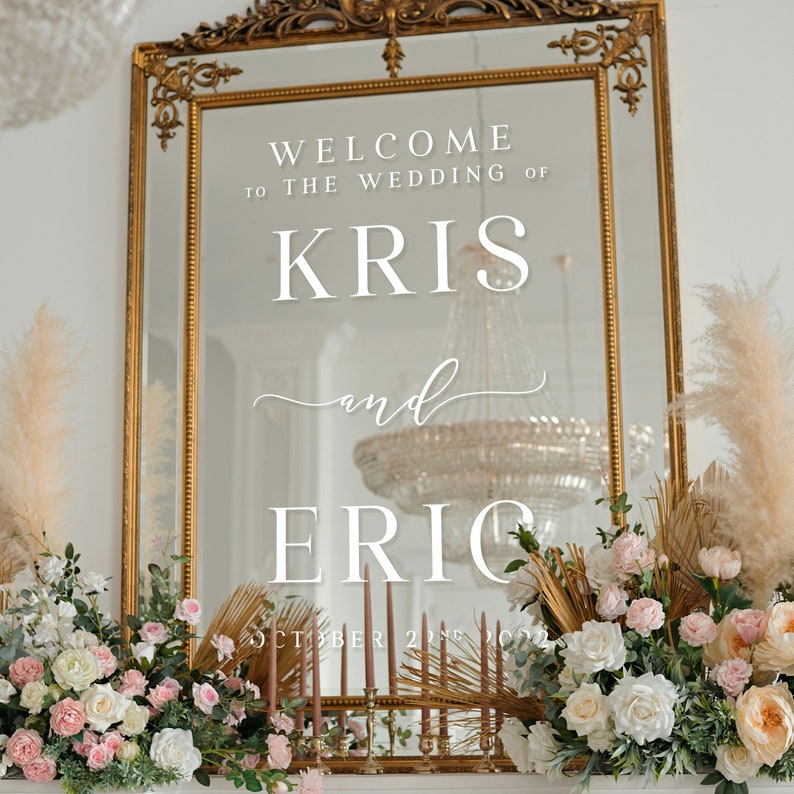 Welcome to Our Wedding Entry Sign, Custom Vinyl Decal Sticker for mirrors, Wedding Decor, Custom Welcome Wedding Signs ROMANTIC SOIREE afbeelding 2