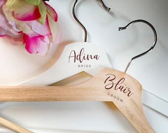 Custom Laser Engraved Wooden Wedding, Bridal Party Hangers, Bride + Groom, Groomsmen Bridesmaids, Personalized Gifts - LIVELY AFFAIR