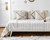 White BLANKET Moroccan Berber wedding 5,24'x9,35'  handira sequins stripes 160x285cm