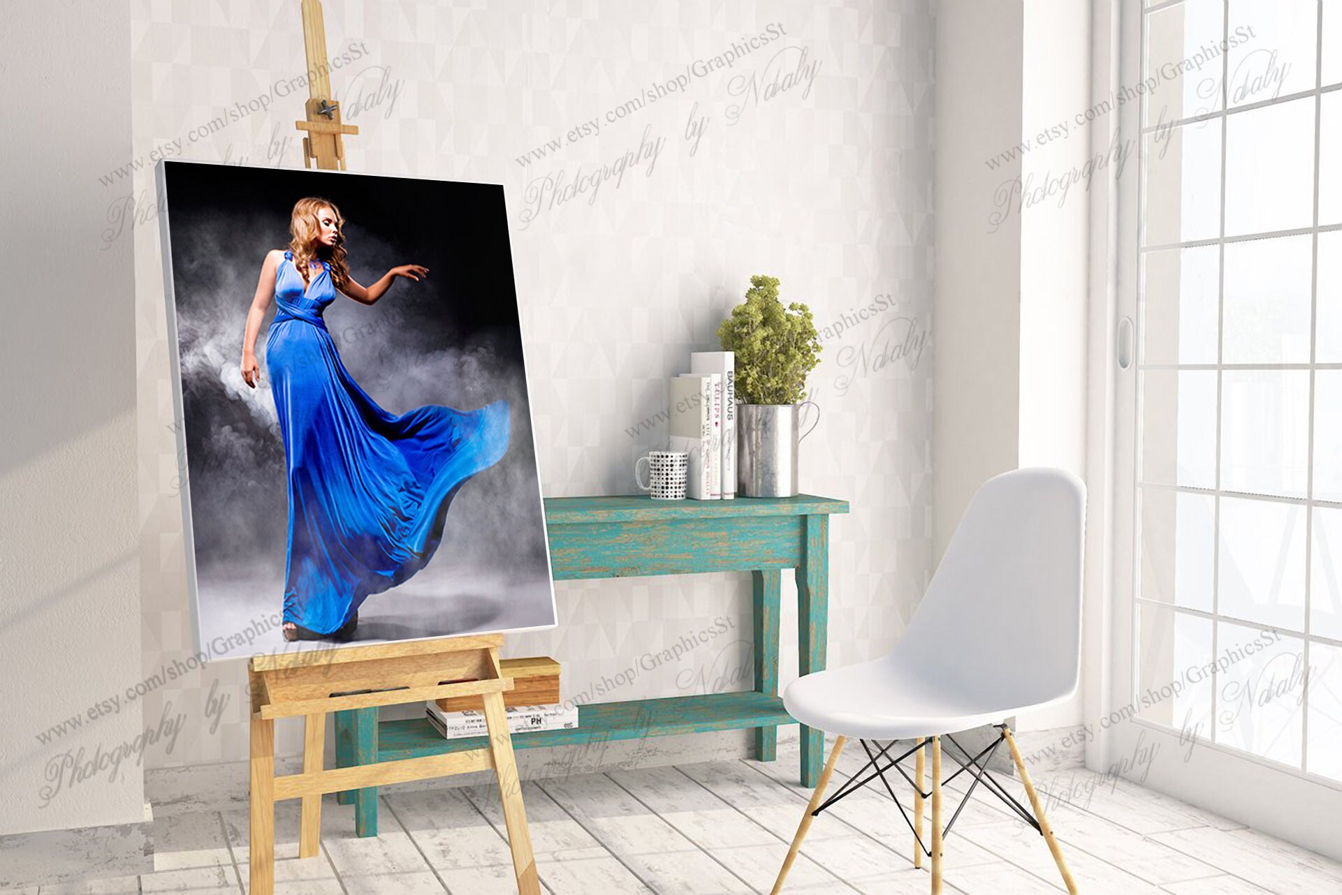 smart object photoshop Artist/'s studio mock up easy editable Canvas Mockup .psd template for Photoshop Wooden easel mock up