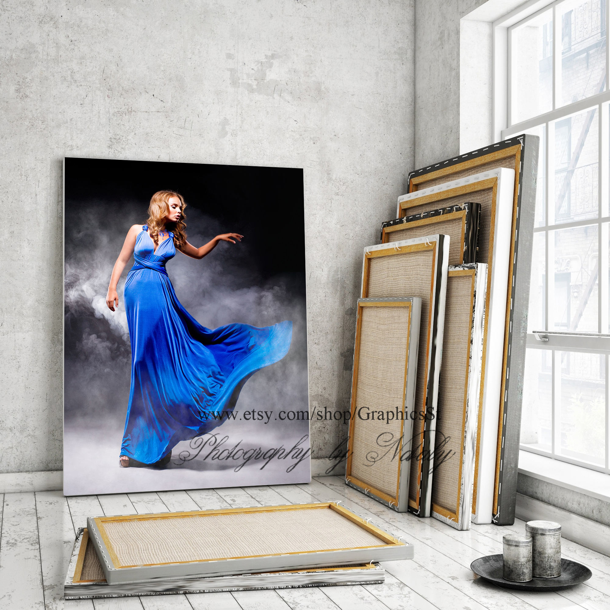 smart object photoshop Artist/'s studio mock up easy editable Canvas Mockup .psd template for Photoshop Wooden easel mock up