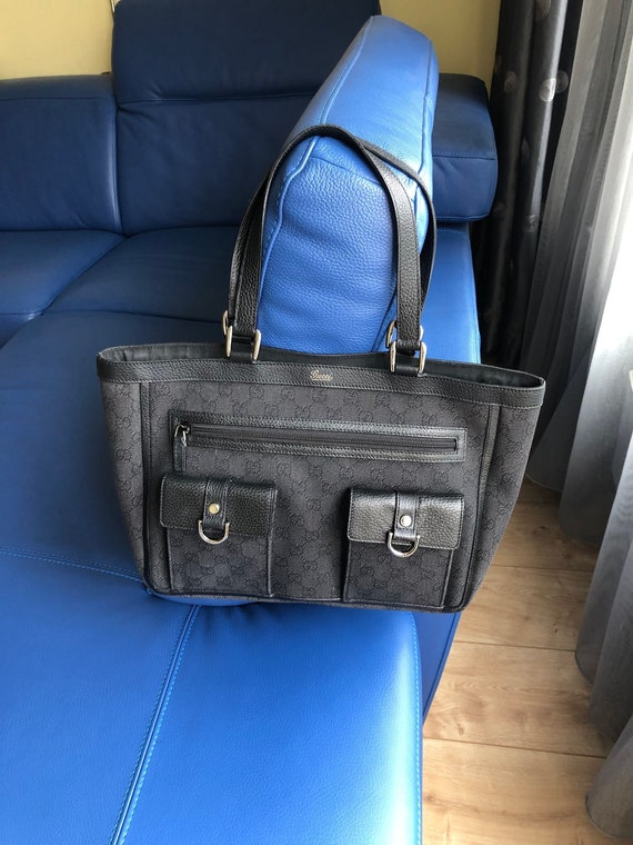 Gucci Vintage Canvas Abbey Tote Bag in Navy