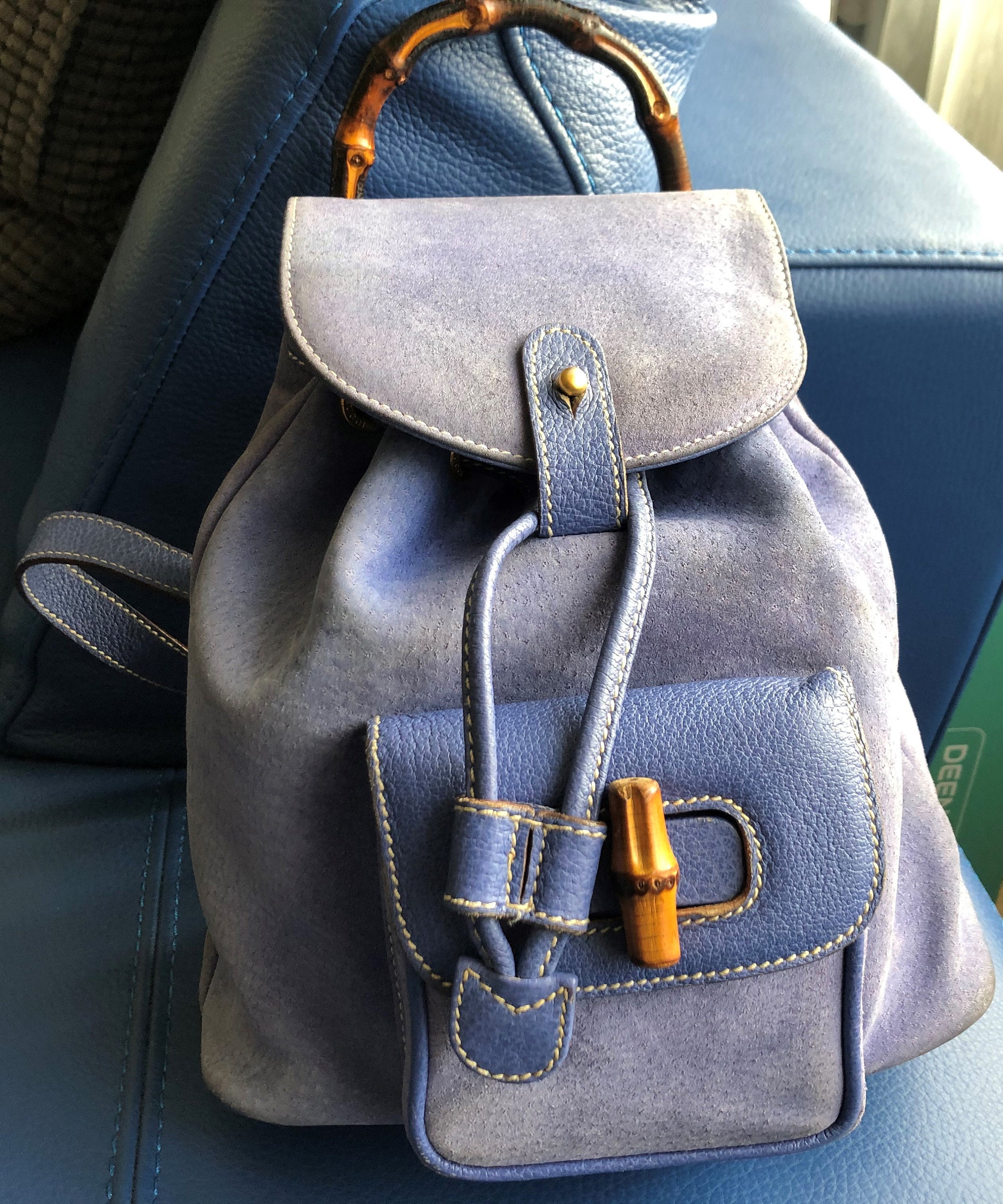 GUCCI Backpack. Gucci Bamboo Vintage Pale Blue Light Grey